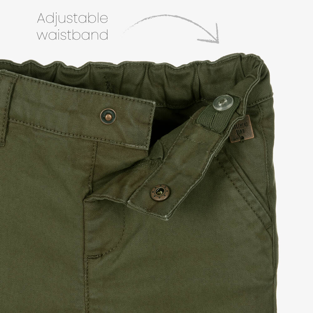 Carrément Beau-بنطلون تشينو قطن تويل لون أخضر كاكي | Childrensalon Outlet