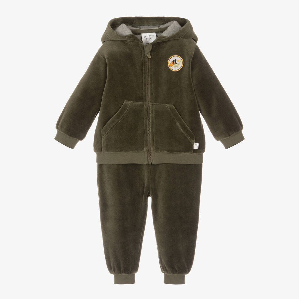 Carrément Beau - Boys Khaki Green Organic Cotton Tracksuit | Childrensalon