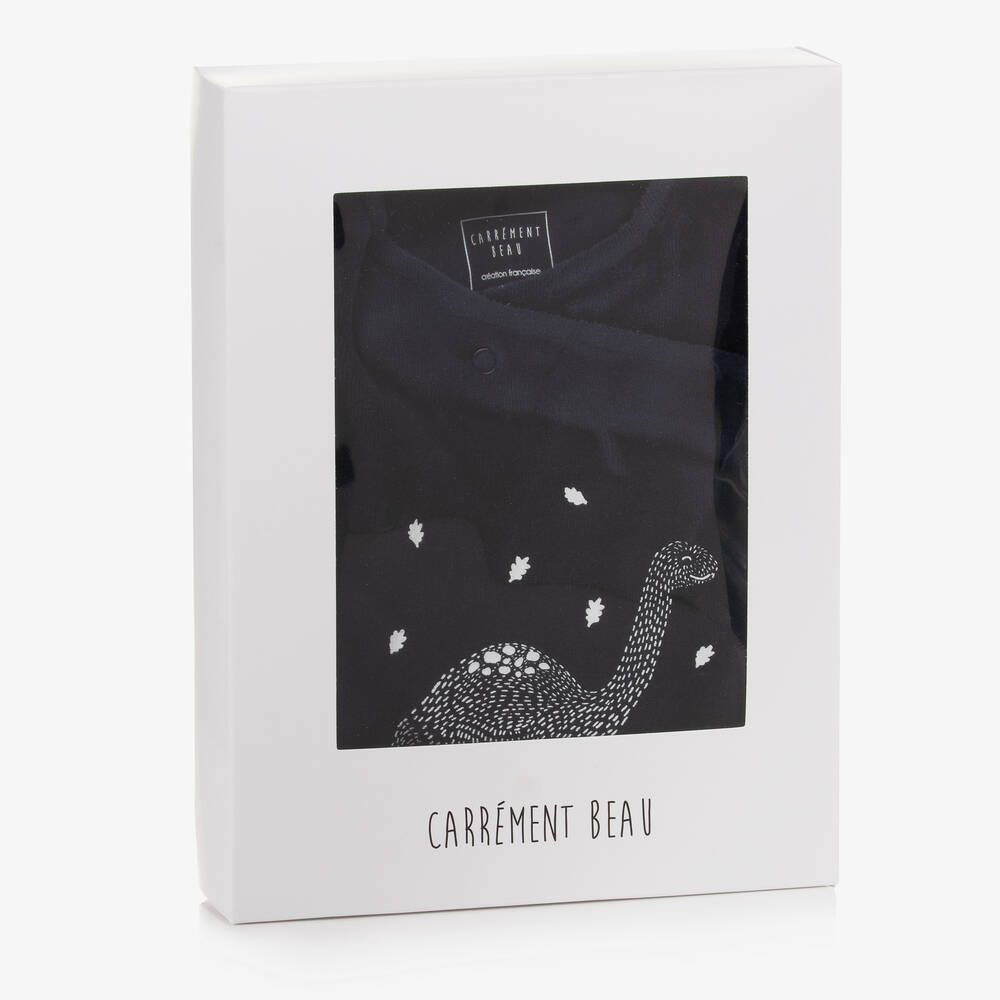 Carrément Beau-Boys Navy Blue Dinosaur Velour Babygrow | Childrensalon Outlet