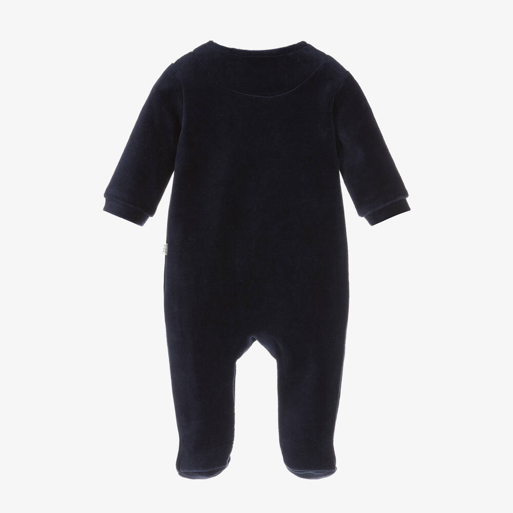 Carrément Beau-Boys Navy Blue Dinosaur Velour Babygrow | Childrensalon Outlet