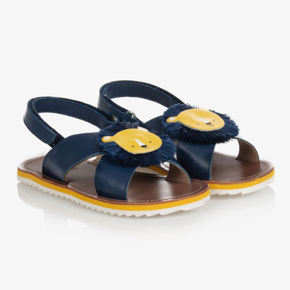 Carrément Beau - Boys Navy Blue Lion Sandals | Childrensalon