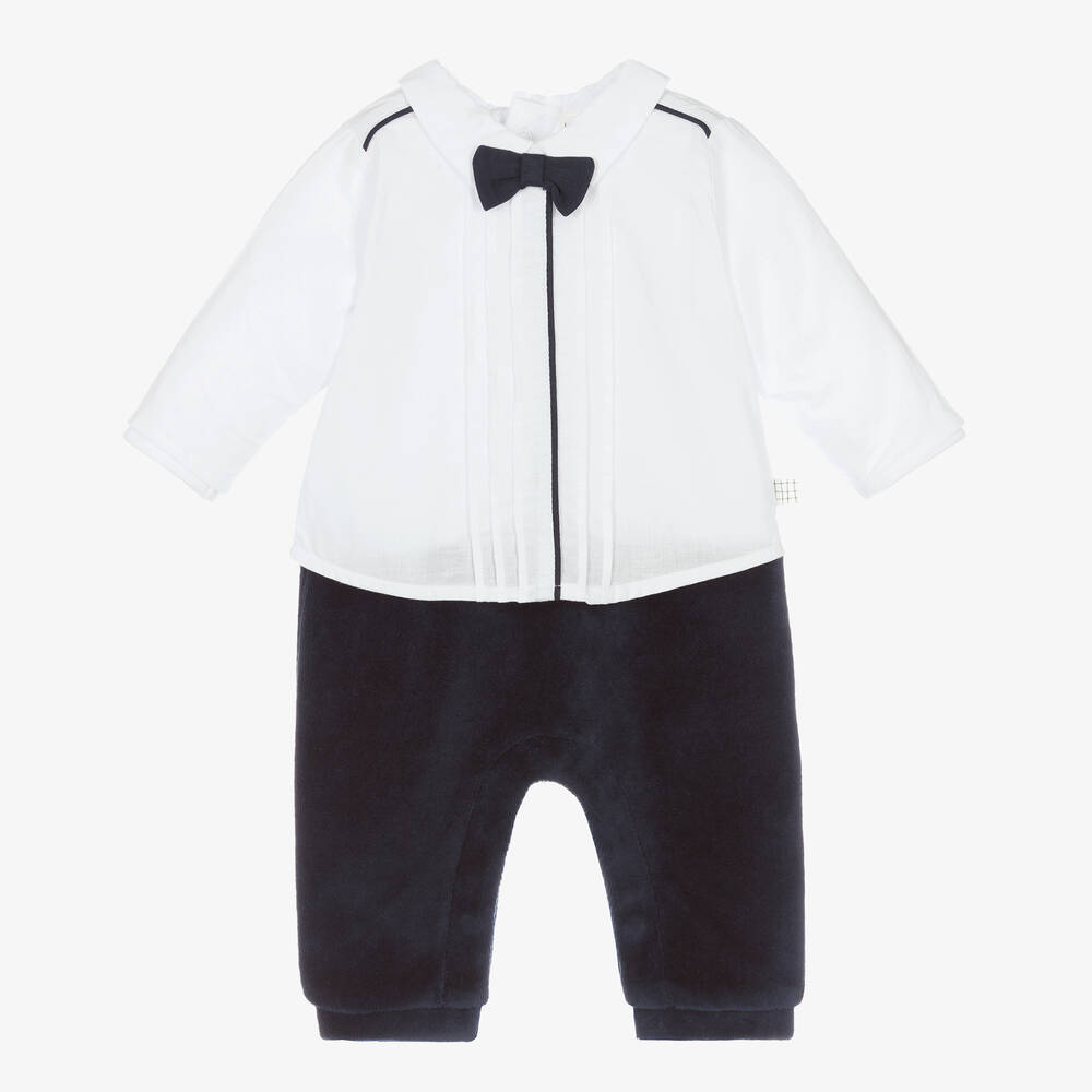 Carrément Beau - Boys Navy Blue & White Romper | Childrensalon