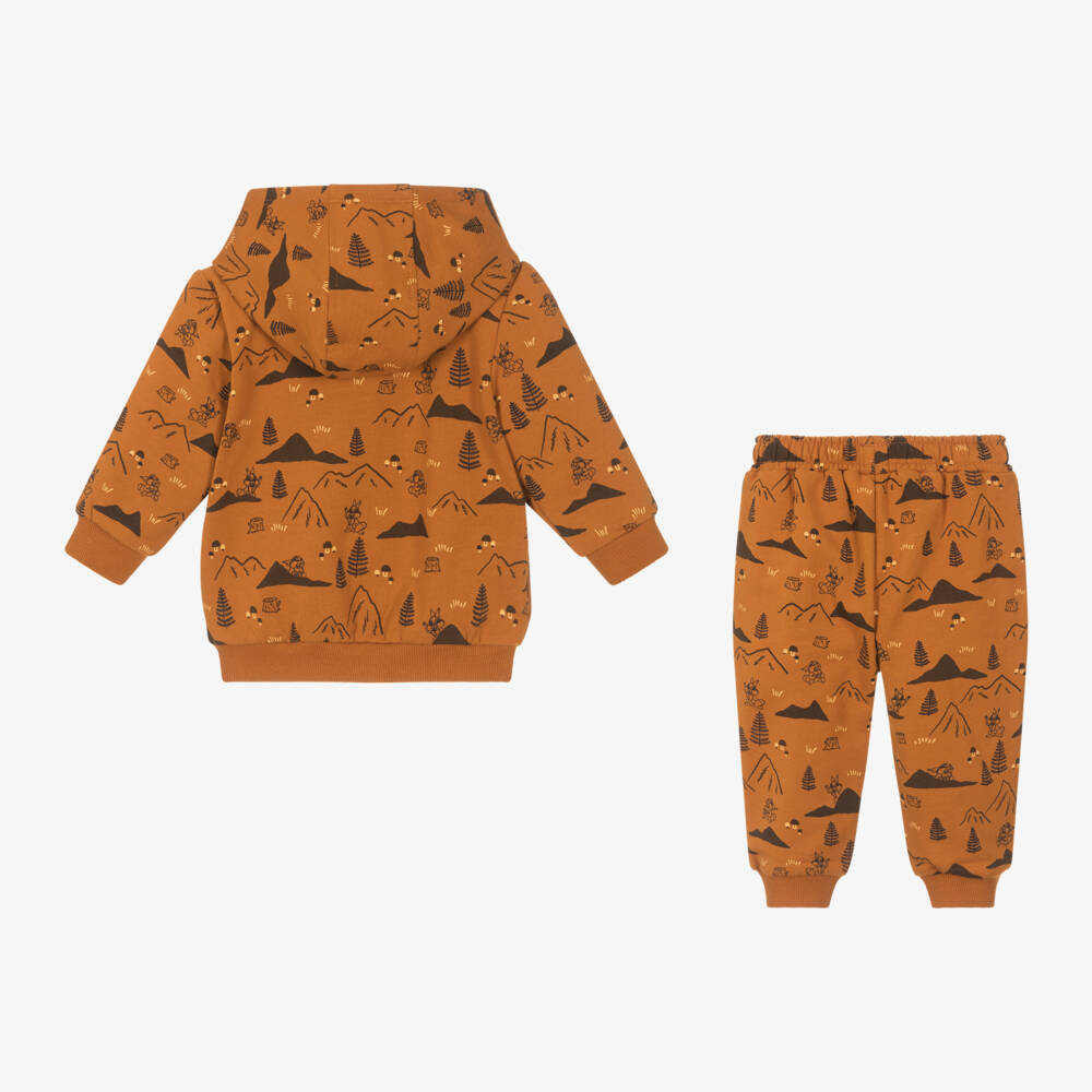 كاريمون بو-بدلة رياضية قطن عضوي لون بني برتقالي للأولاد | Childrensalon Outlet