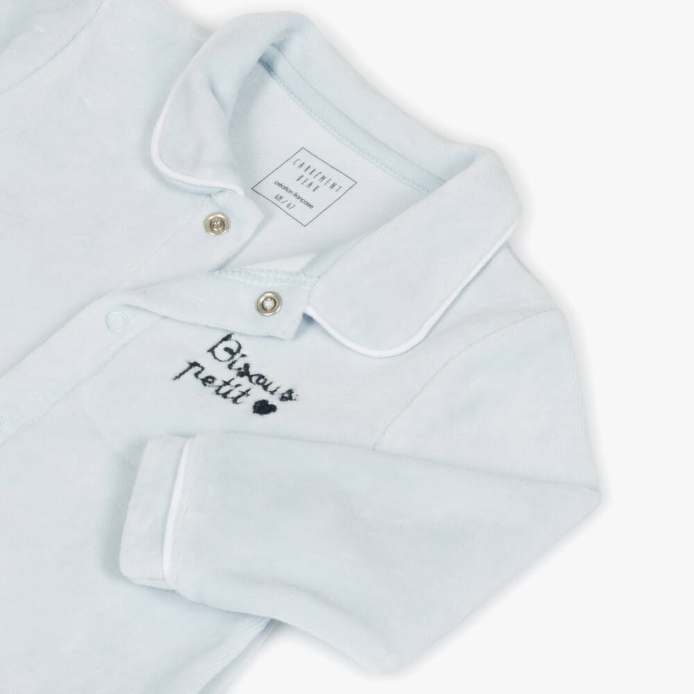 Carrément Beau-Boys Soft Blue Velour Sleepsuit | Childrensalon Outlet