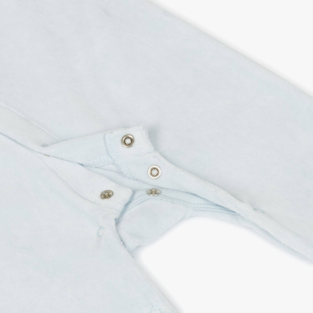 Carrément Beau-Boys Soft Blue Velour Sleepsuit | Childrensalon Outlet