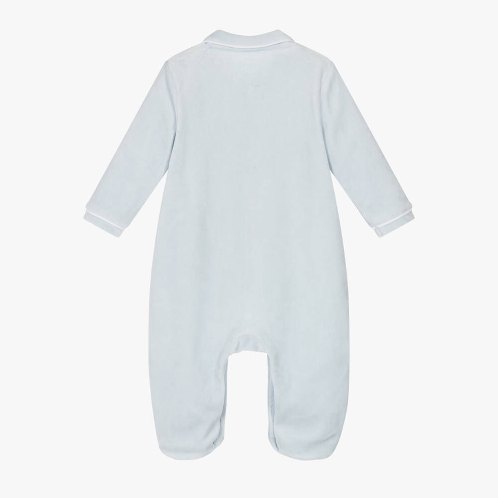 Carrément Beau-Boys Soft Blue Velour Sleepsuit | Childrensalon Outlet
