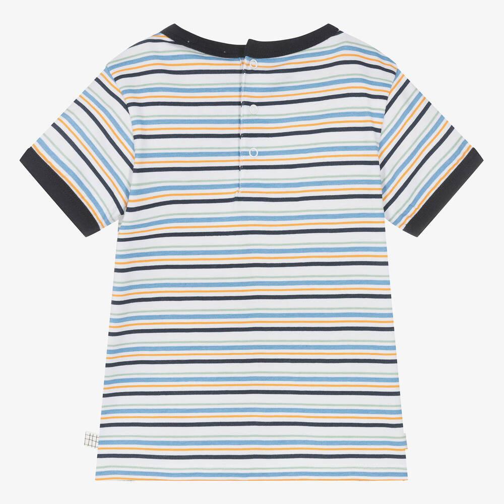 Carrément Beau-Boys White & Blue Striped Cotton T-Shirt | Childrensalon Outlet