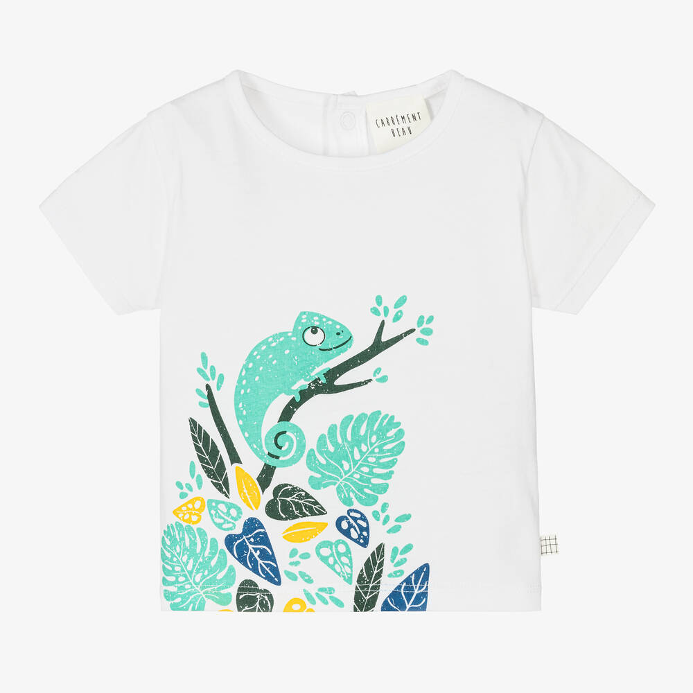 Carrément Beau-Boys White Cotton Chameleon T-shirt | Childrensalon Outlet