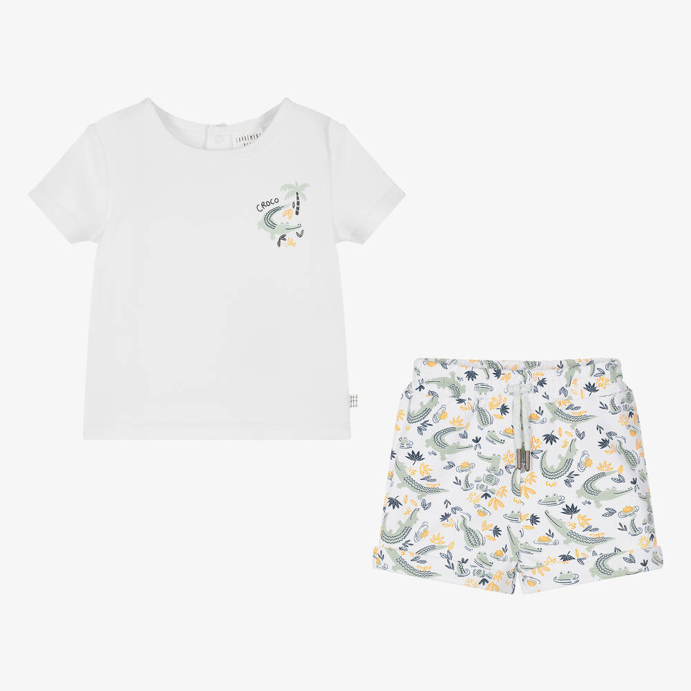 Carrément Beau-Boys White Cotton Crocodile Shorts Set | Childrensalon Outlet