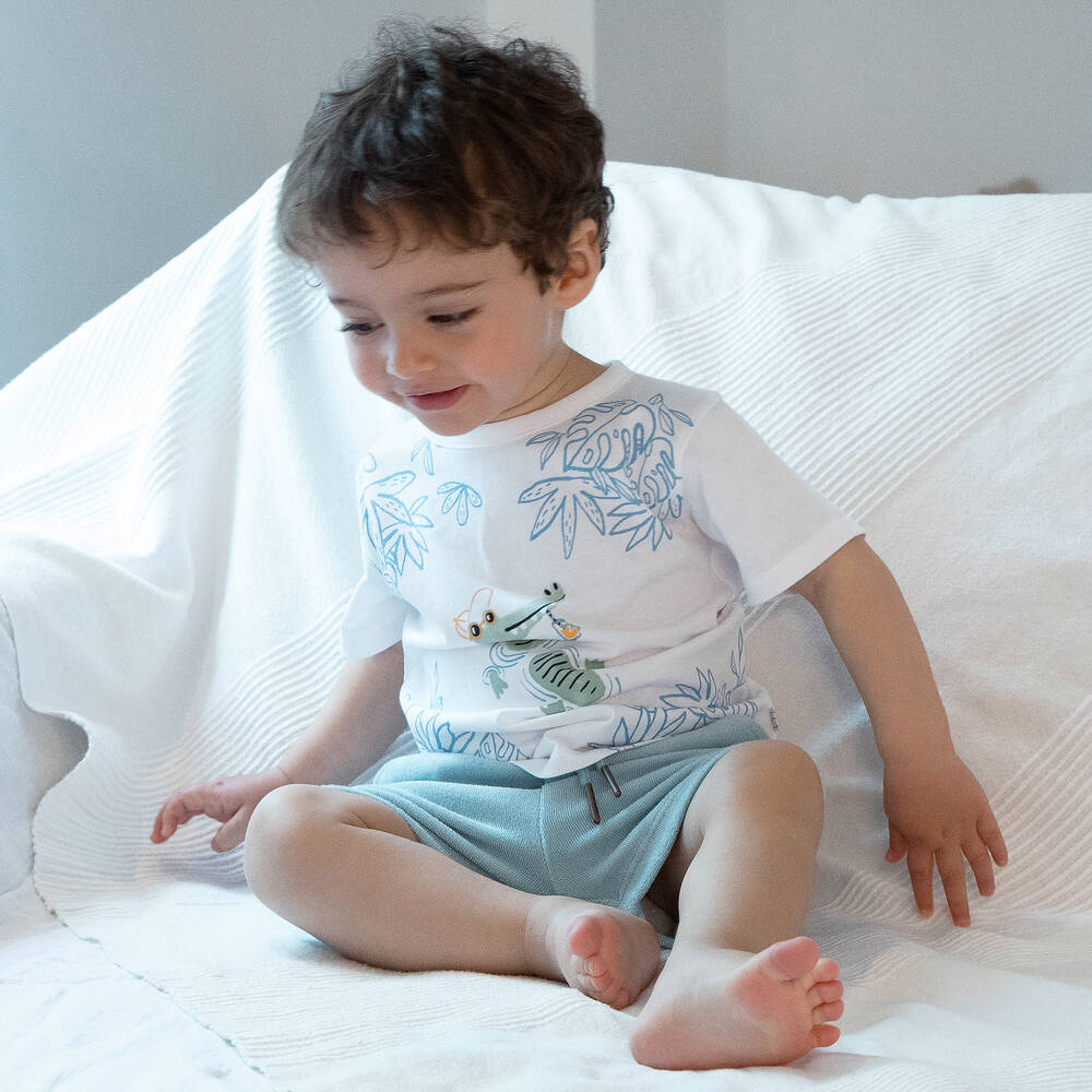 Carrément Beau-Boys White Cotton Crocodile T-Shirt | Childrensalon Outlet