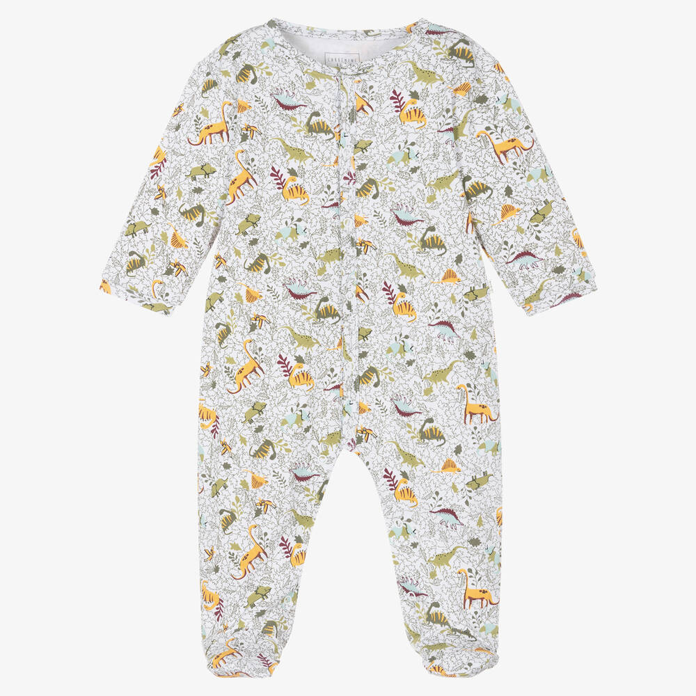 Carrément Beau - Boys White Cotton Dinosaur Babygrow | Childrensalon