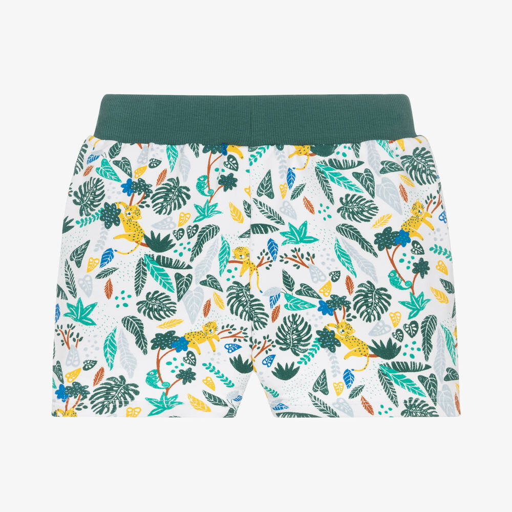 Carrément Beau-Boys White Cotton Jungle Print Shorts | Childrensalon Outlet