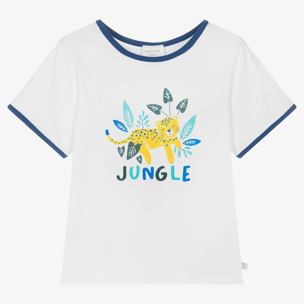 Carrément Beau - Boys White Cotton Jungle T-Shirt | Childrensalon
