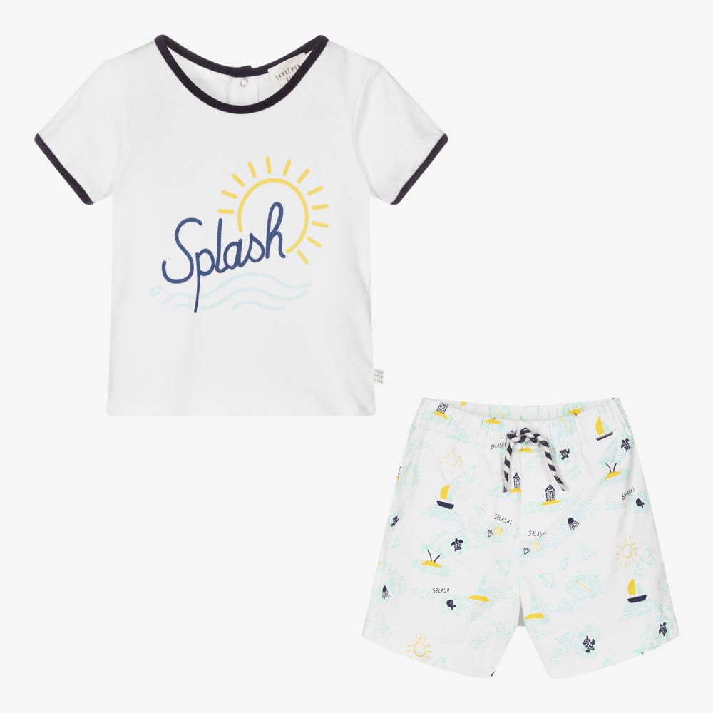 Carrément Beau-Boys White Cotton Shorts Set | Childrensalon Outlet