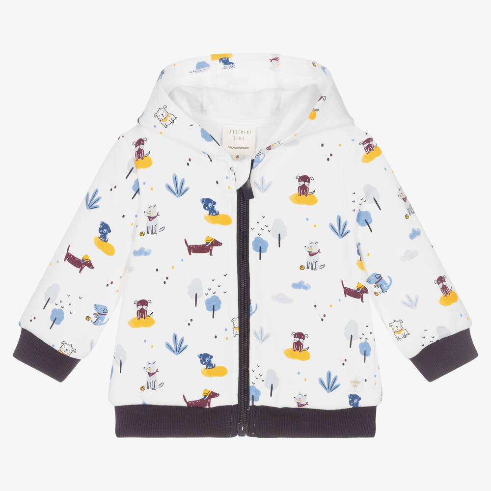 Carrément Beau-توب بسحّاب أطفال ولادي قطن جيرسي لون أبيض | Childrensalon Outlet