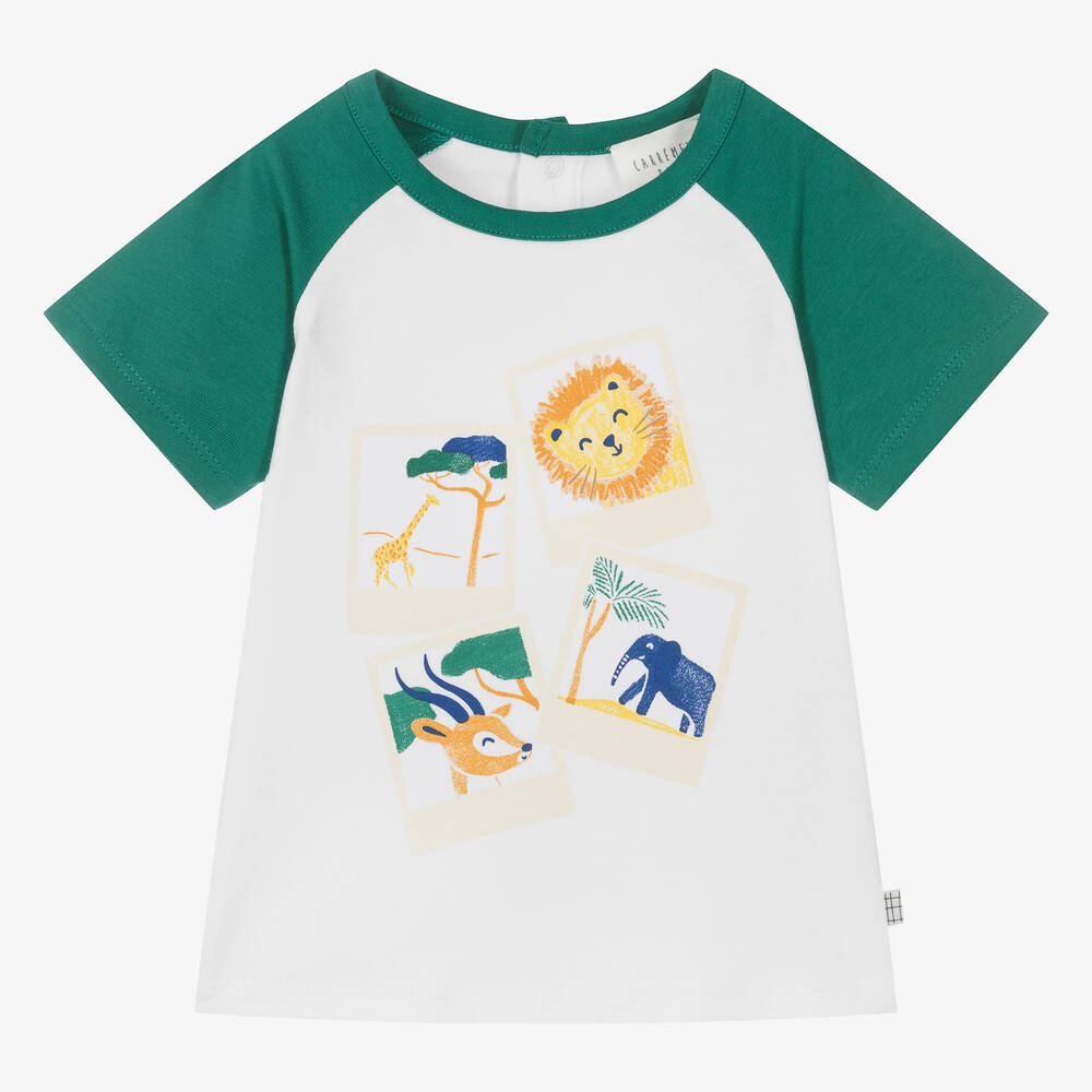 Carrément Beau-Boys White & Green Cotton Safari T-Shirt | Childrensalon Outlet