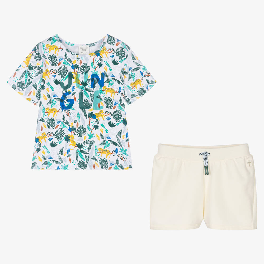 Carrément Beau-Boys White & Ivory Jungle Print Shorts Set | Childrensalon Outlet