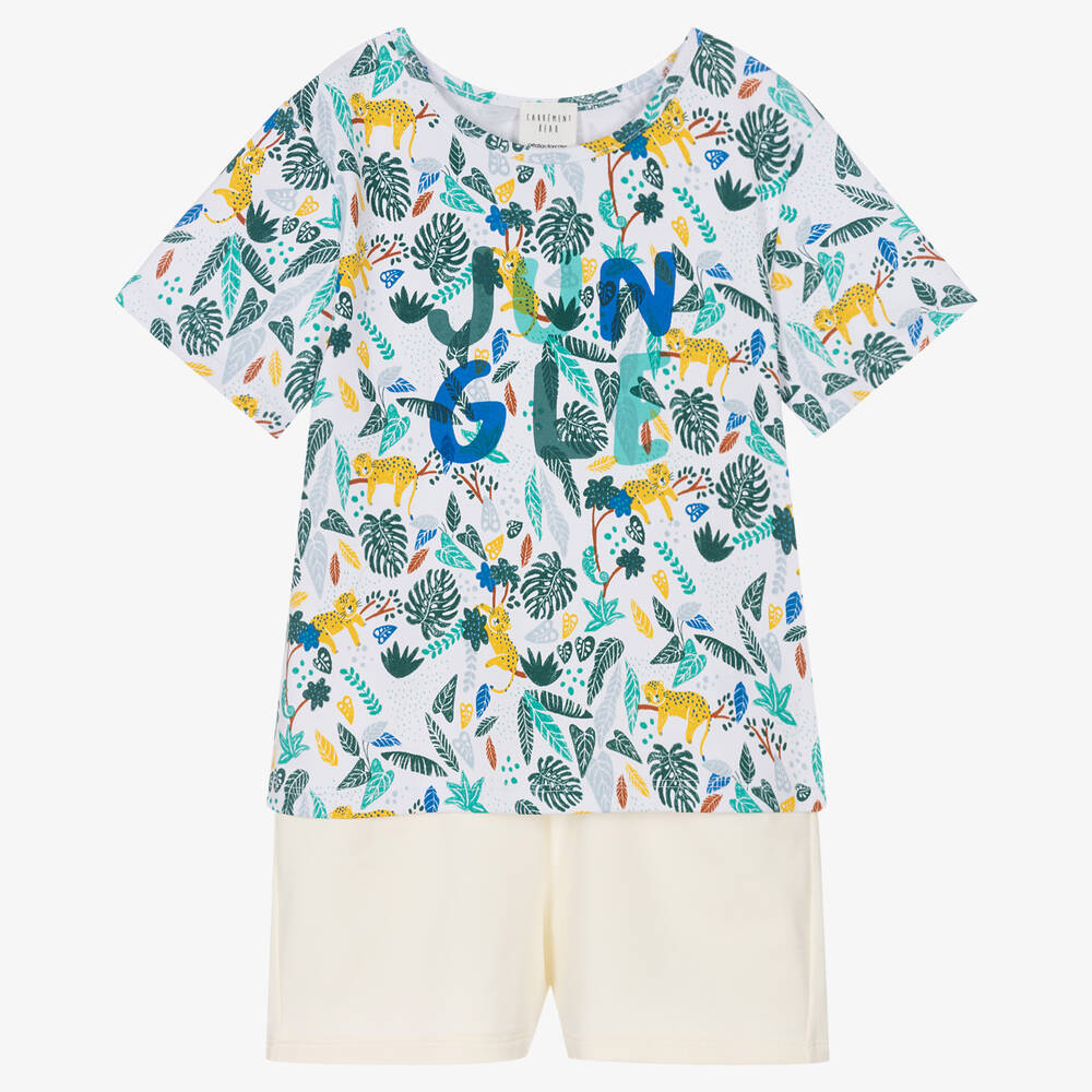 Carrément Beau - Boys White & Ivory Jungle Print Shorts Set | Childrensalon