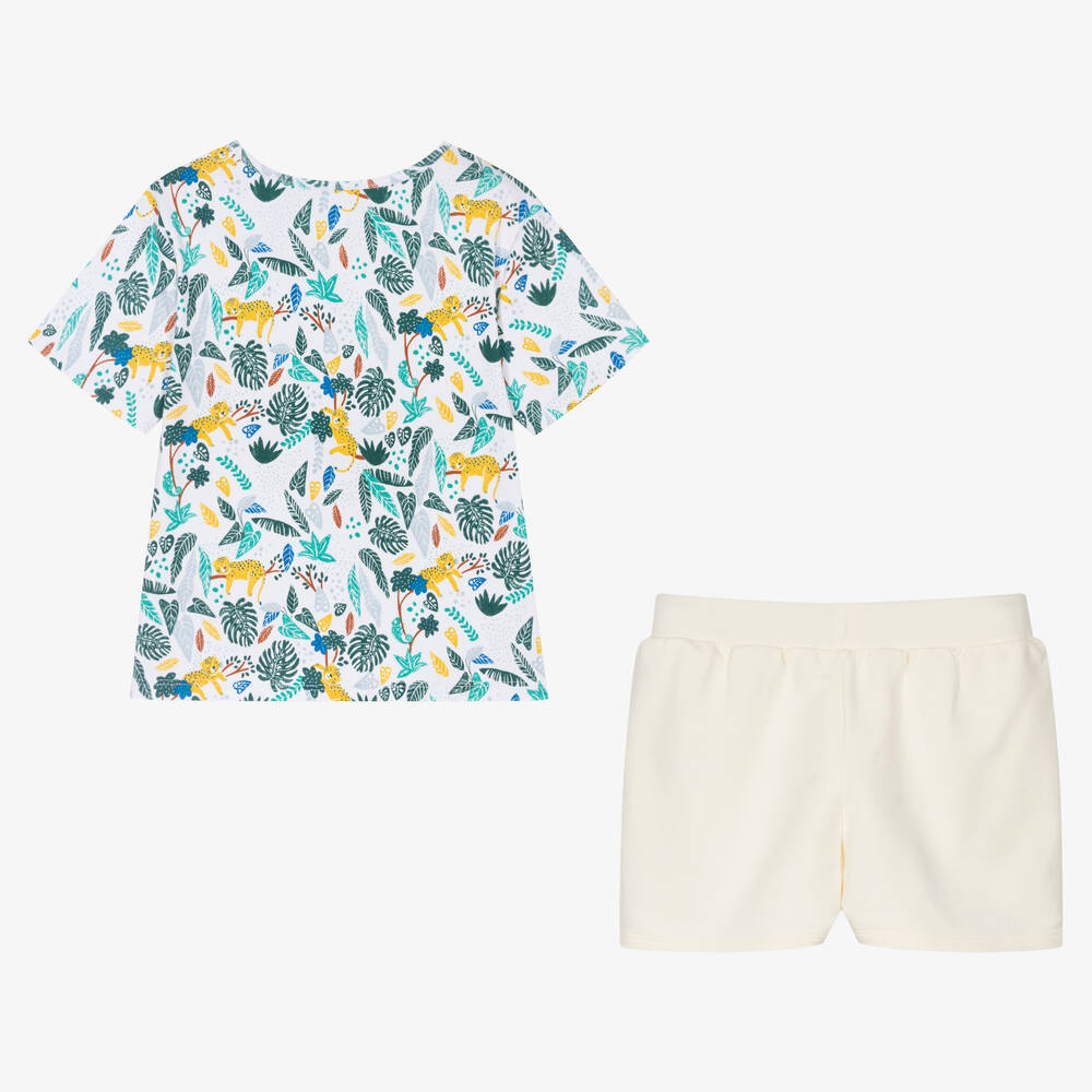 Carrément Beau-Boys White & Ivory Jungle Print Shorts Set | Childrensalon Outlet