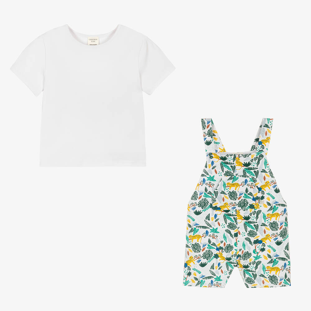 Carrément Beau-Boys White Jungle Cotton Dungarees Set | Childrensalon Outlet