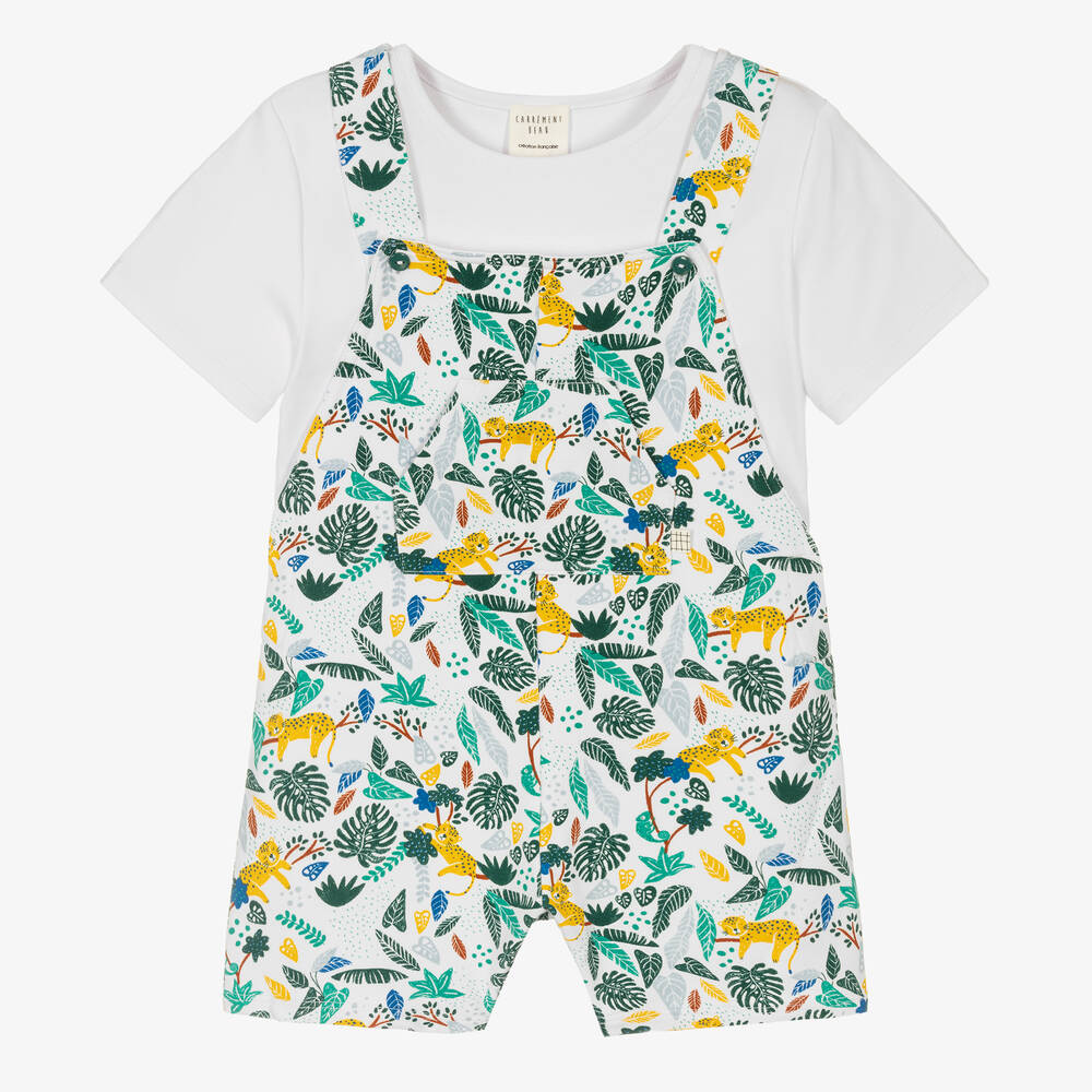 Carrément Beau - Boys White Jungle Cotton Dungarees Set | Childrensalon