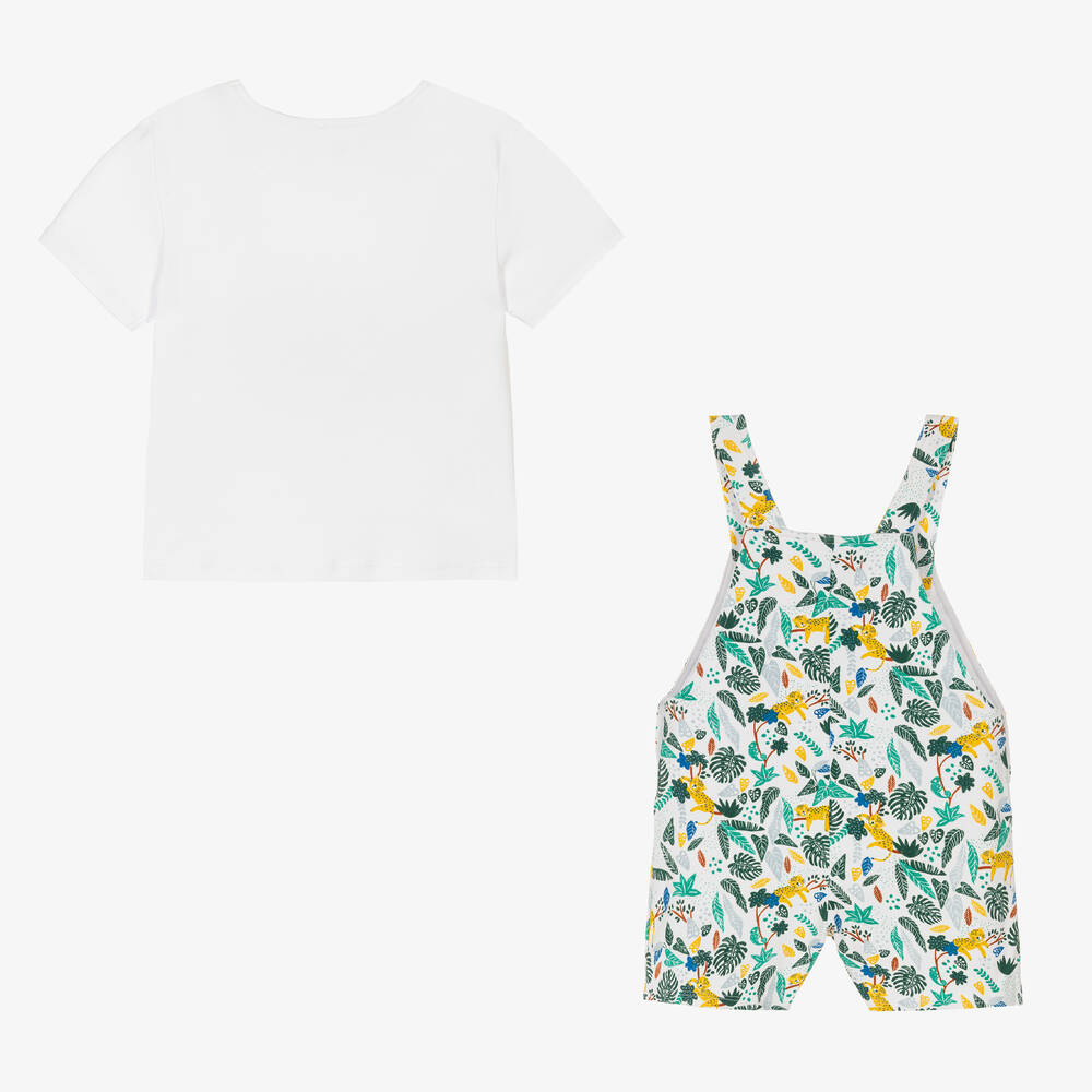 Carrément Beau-Boys White Jungle Cotton Dungarees Set | Childrensalon Outlet