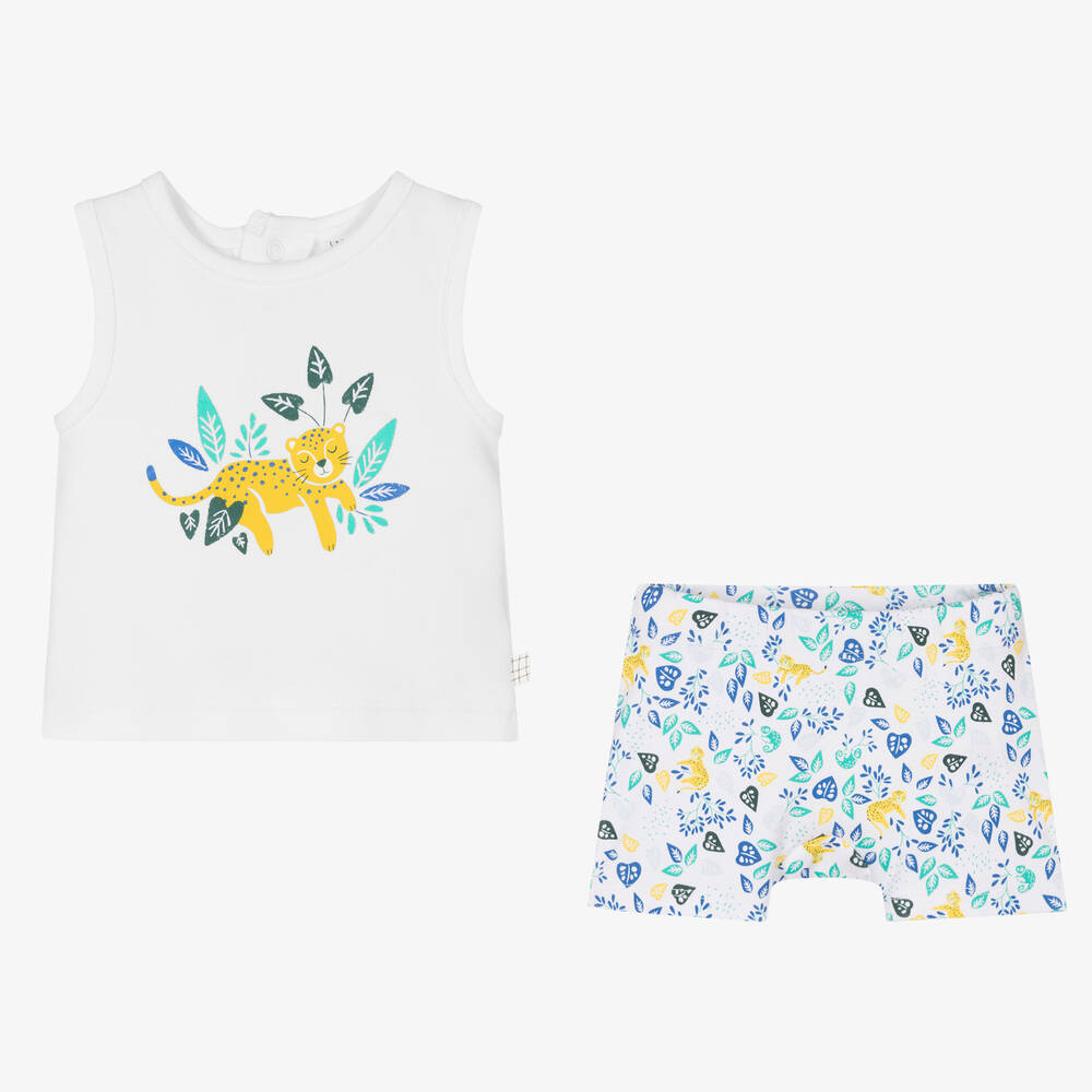 Carrément Beau-Boys White Jungle Pattern Shorts Set | Childrensalon Outlet