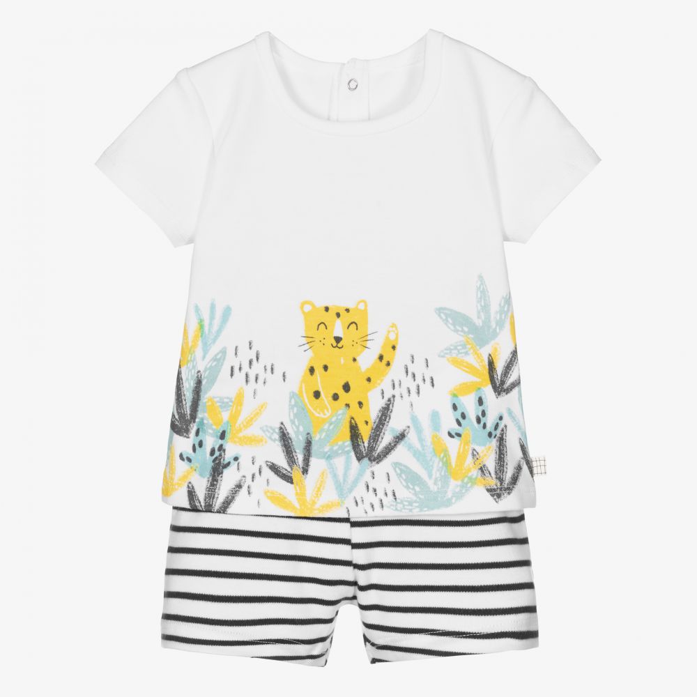 Carrément Beau - Weißes Leoparden-Shorts-Set (J) | Childrensalon