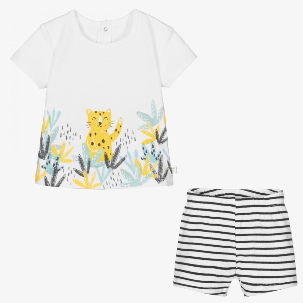 Carrément Beau-طقم شورت قطن جيرسي عضوي لون أبيض وكحلي للمواليد | Childrensalon Outlet