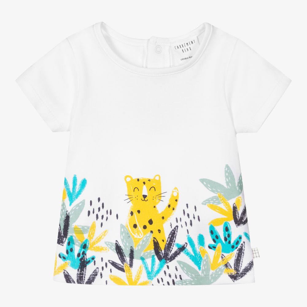 Carrément Beau - Weißes T-Shirt mit Leo-Print (J) | Childrensalon