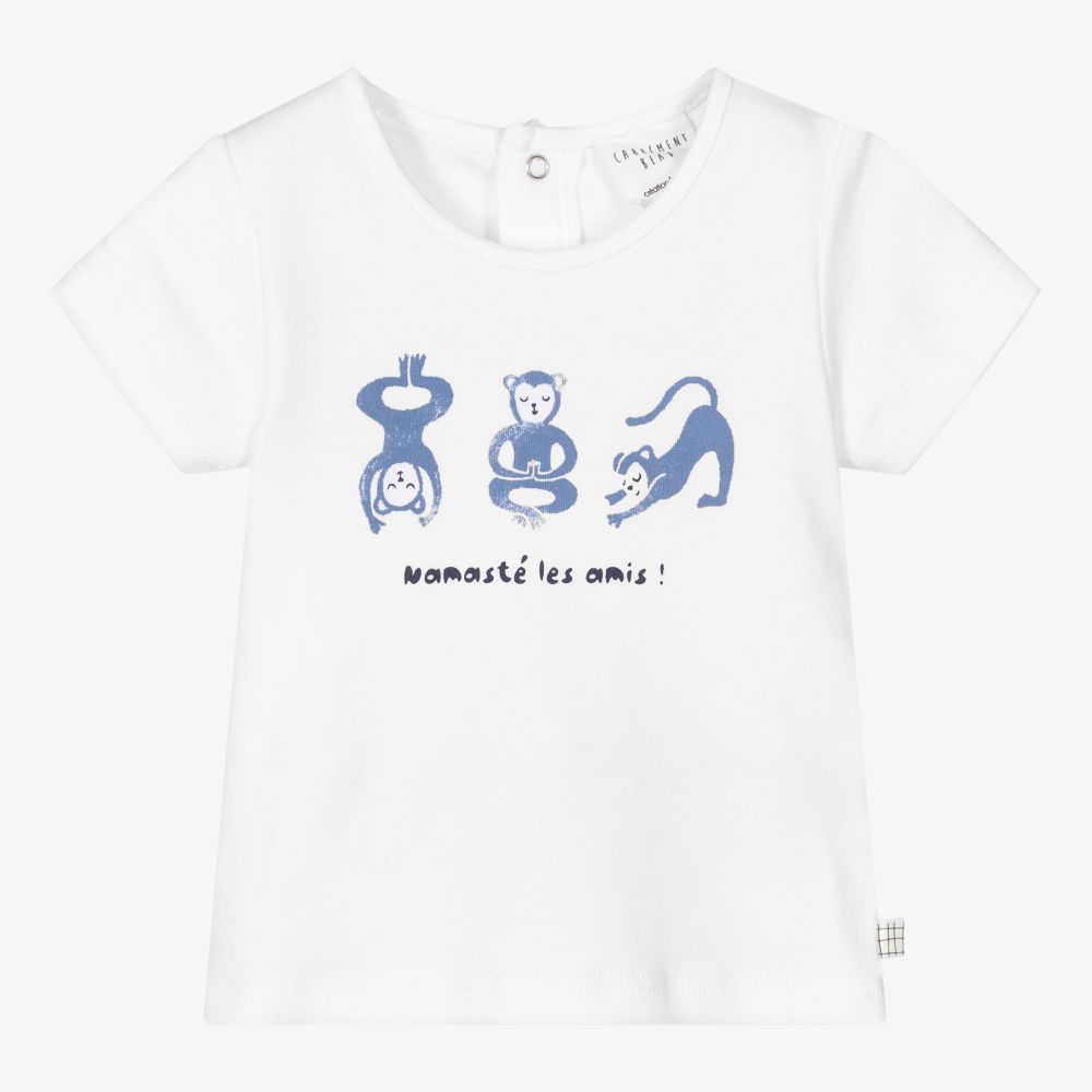 Carrément Beau - Boys White Monkeys T-Shirt | Childrensalon