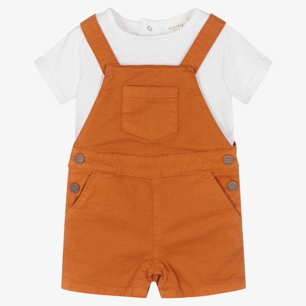 Carrément Beau - Top & Latzhosen Set in Weiß & Braun | Childrensalon