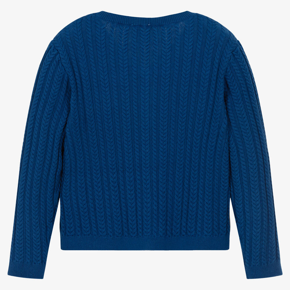 كاريمون بو-كارديغان قطن عضوي محبوك لون أزرق داكن | Childrensalon Outlet