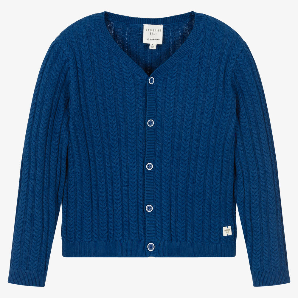 Carrément Beau - Cardigan bleu foncé torsadé | Childrensalon