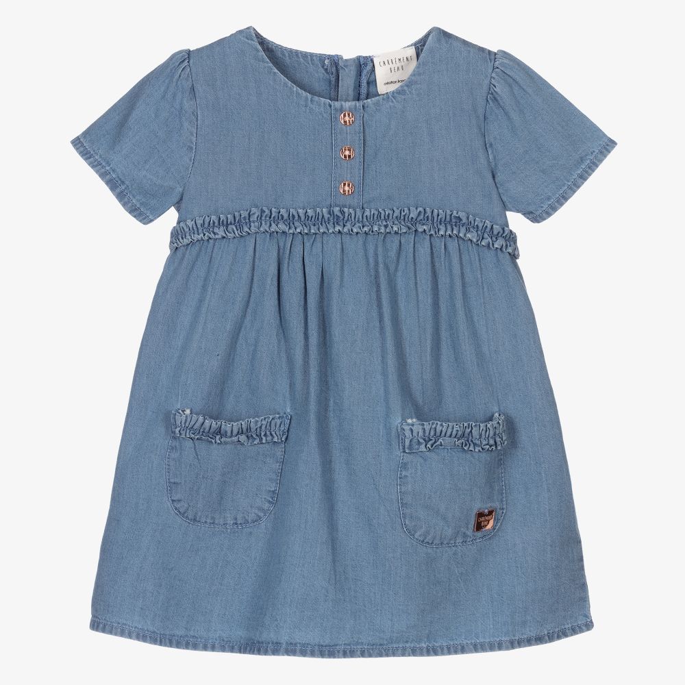 Carrément Beau - Girls Blue Chambray Dress | Childrensalon