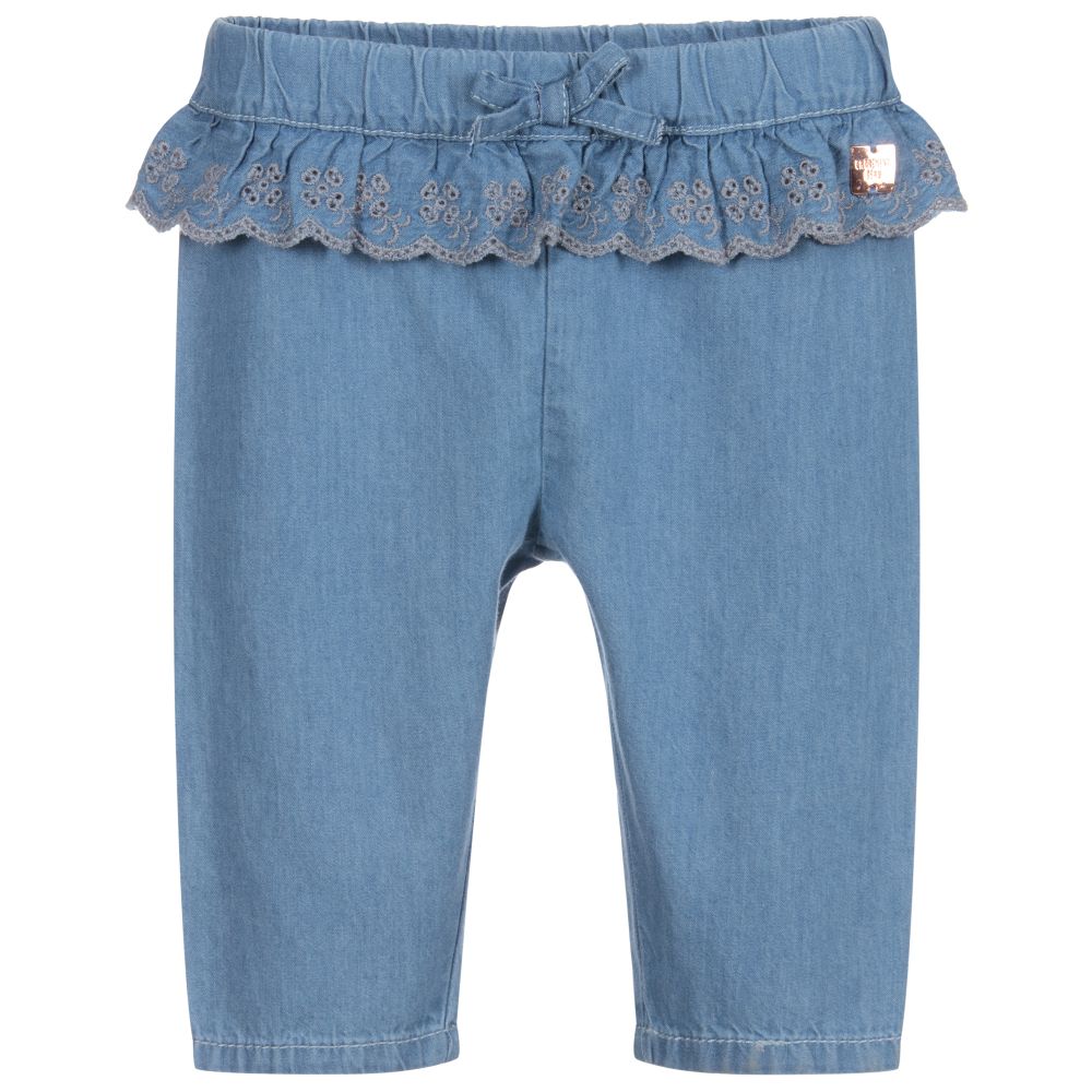 Carrément Beau - Girls Blue Chambray Trousers | Childrensalon