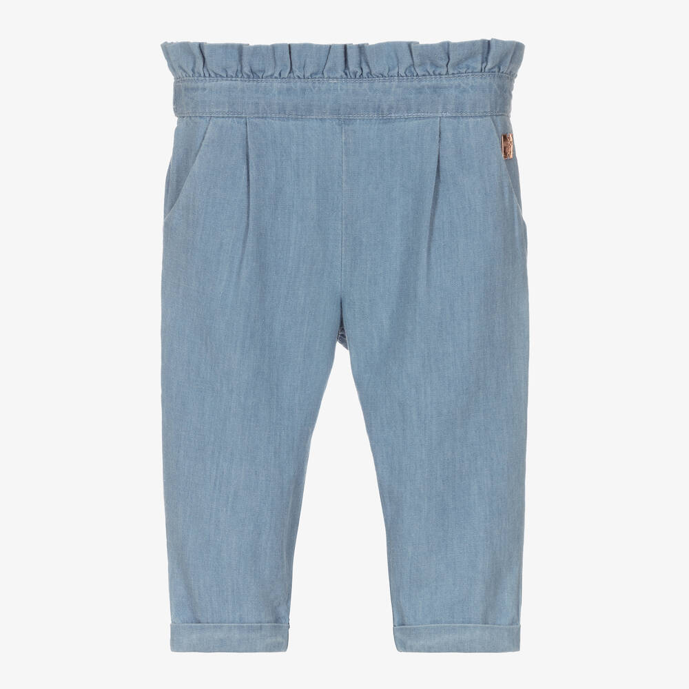 Carrément Beau-Girls Blue Cotton Chambray Trousers | Childrensalon Outlet