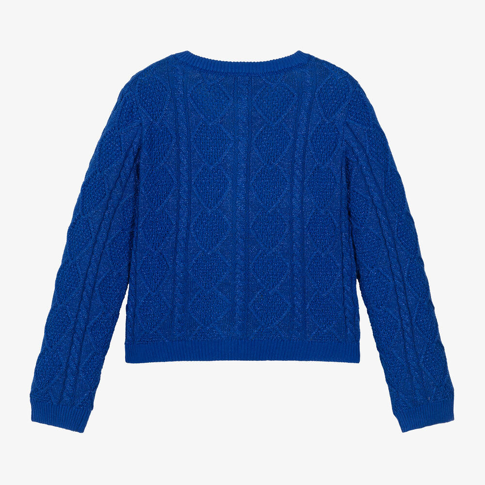 Carrément Beau-Girls Blue Cotton Embroidered Cardigan | Childrensalon Outlet