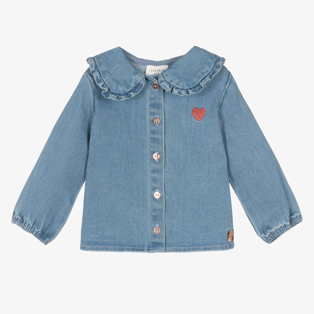 Carrément Beau - Голубая джинсовая блузка с рюшами | Childrensalon