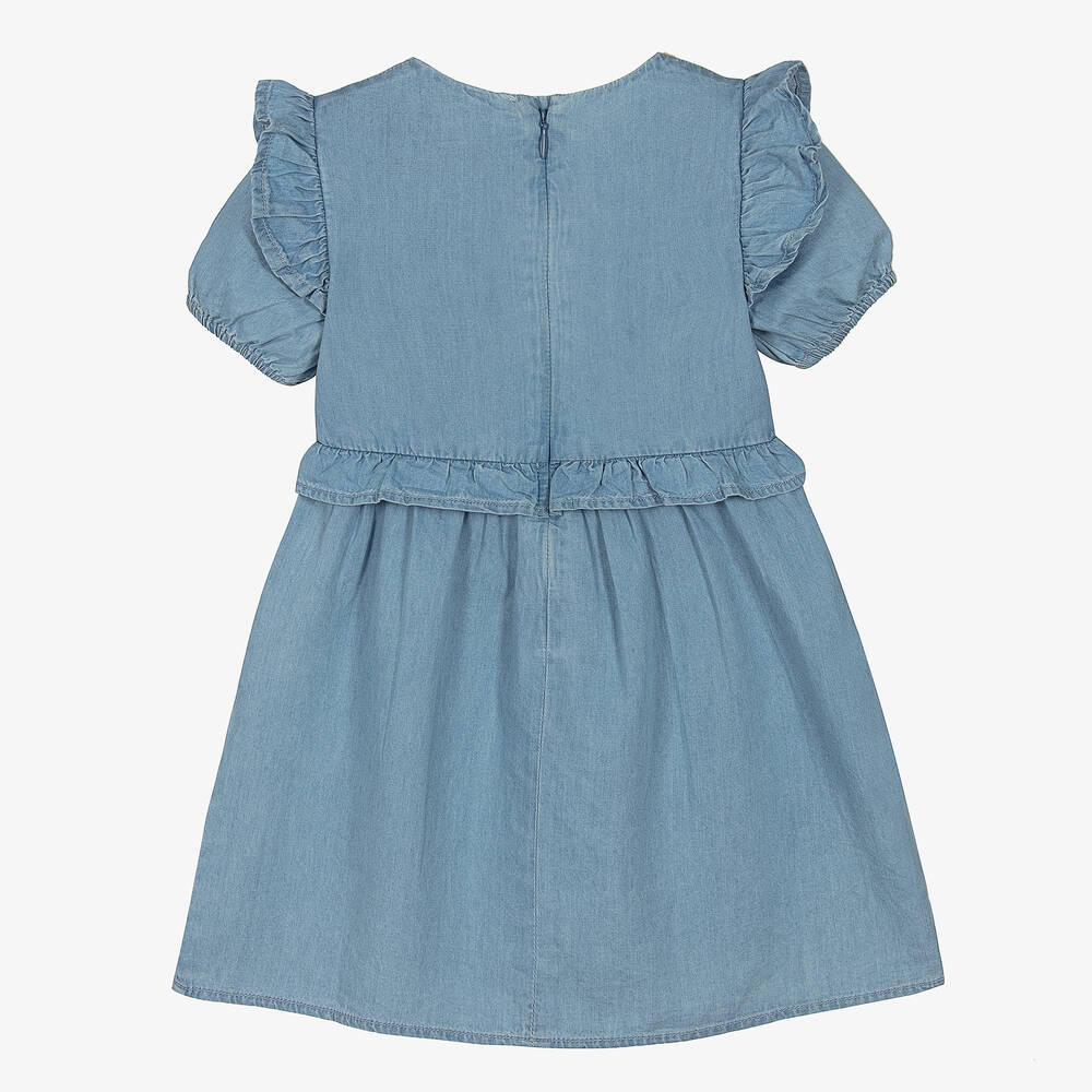 Carrément Beau-فستان قطن شامبري مطرز لون أزرق | Childrensalon Outlet