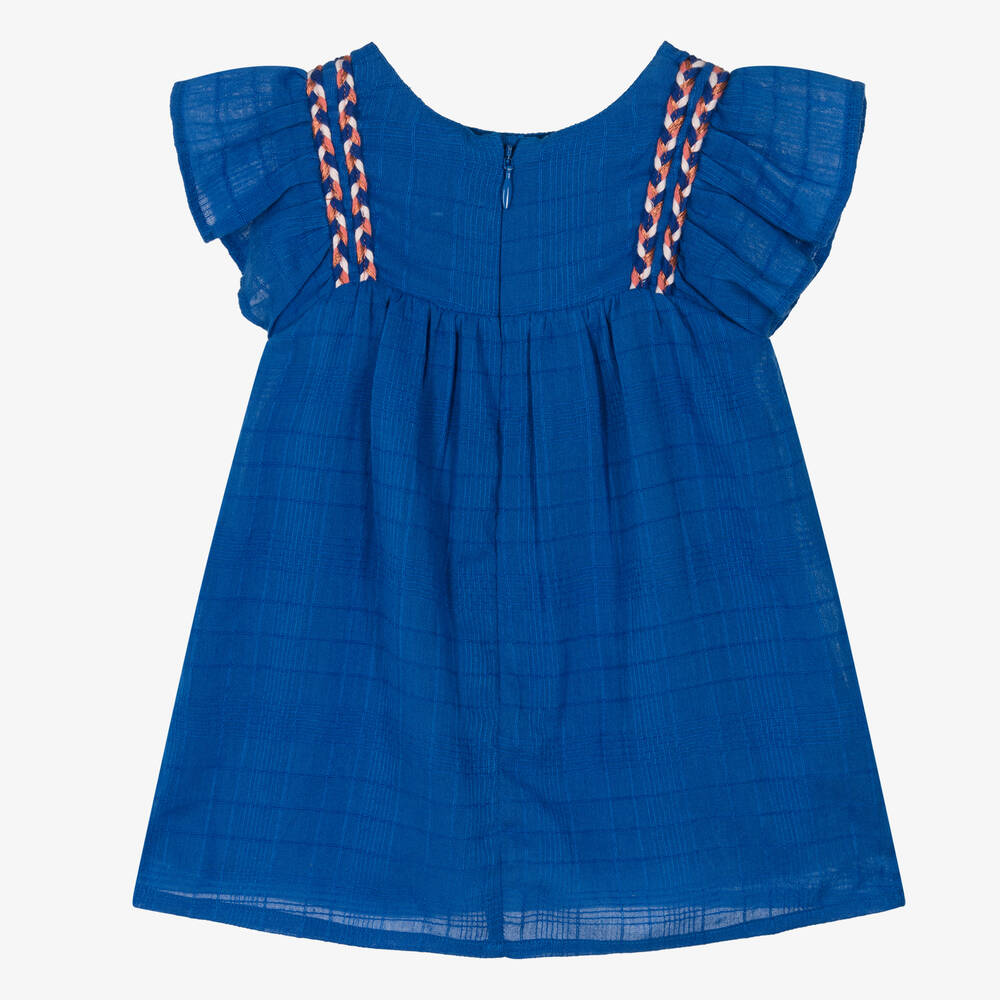 Carrément Beau-Girls Blue Embroidered Cotton Dress | Childrensalon Outlet