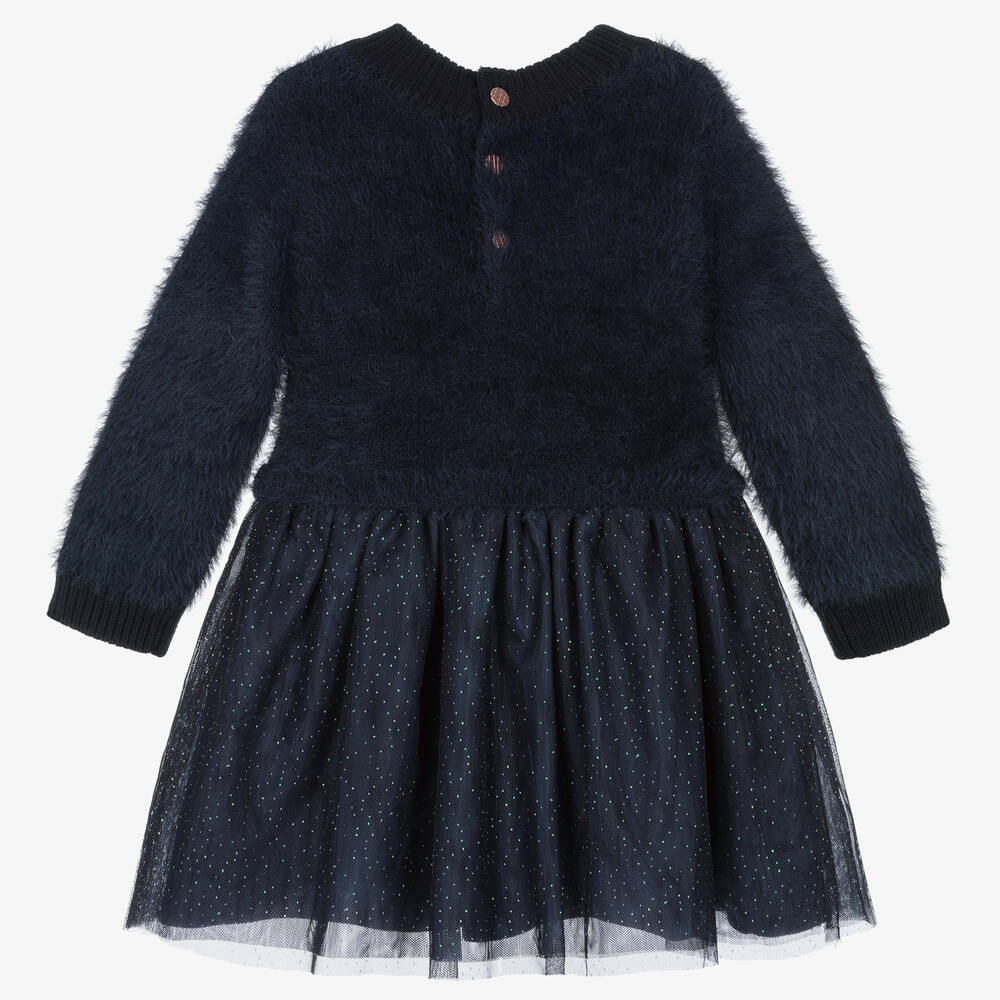 Carrément Beau-Синее трикотажное платье из тюля с блестками | Childrensalon Outlet
