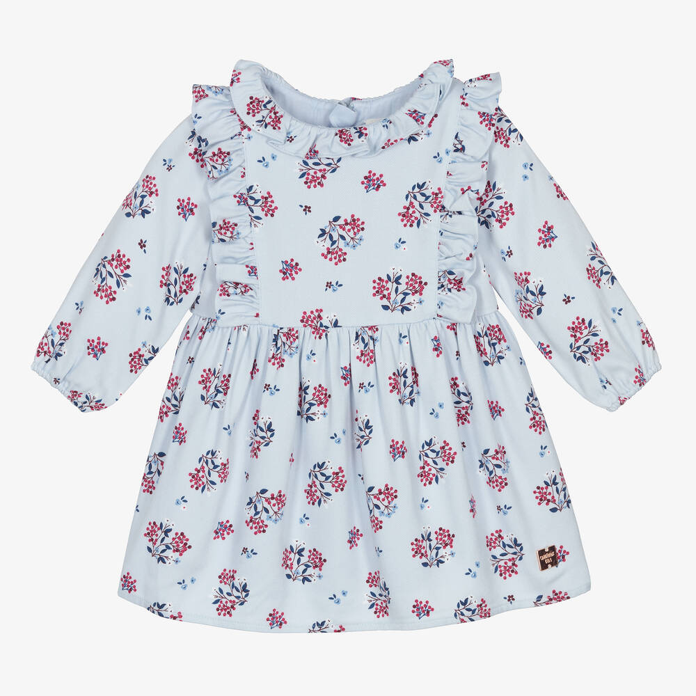 Carrément Beau - Girls Blue & Pink Floral Dress | Childrensalon