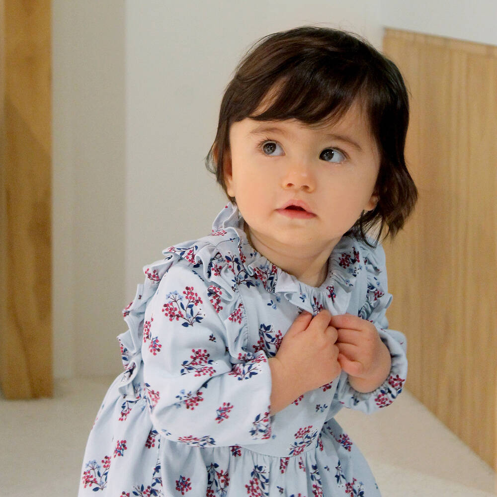 Carrément Beau-Girls Blue & Pink Floral Dress | Childrensalon Outlet