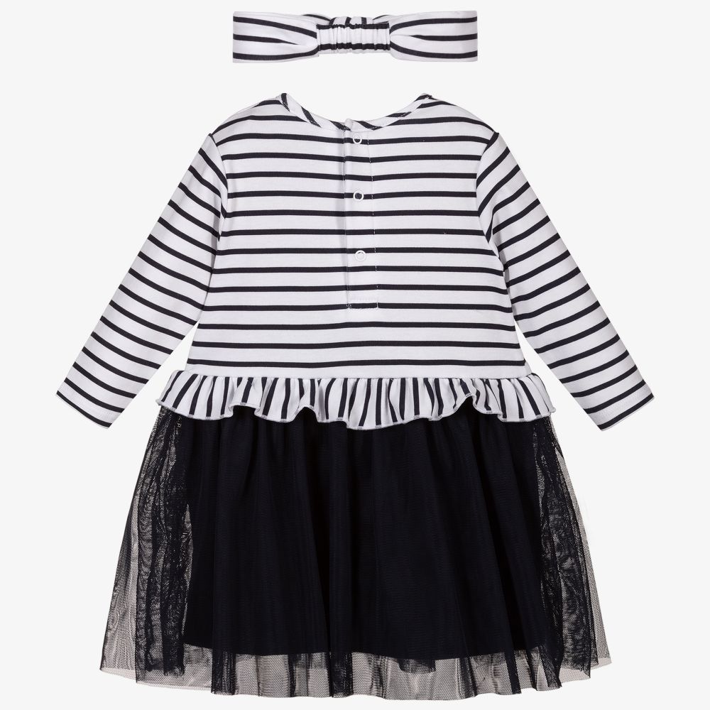 Carrément Beau-Комплект с платьем в синюю полоску для девочек | Childrensalon Outlet