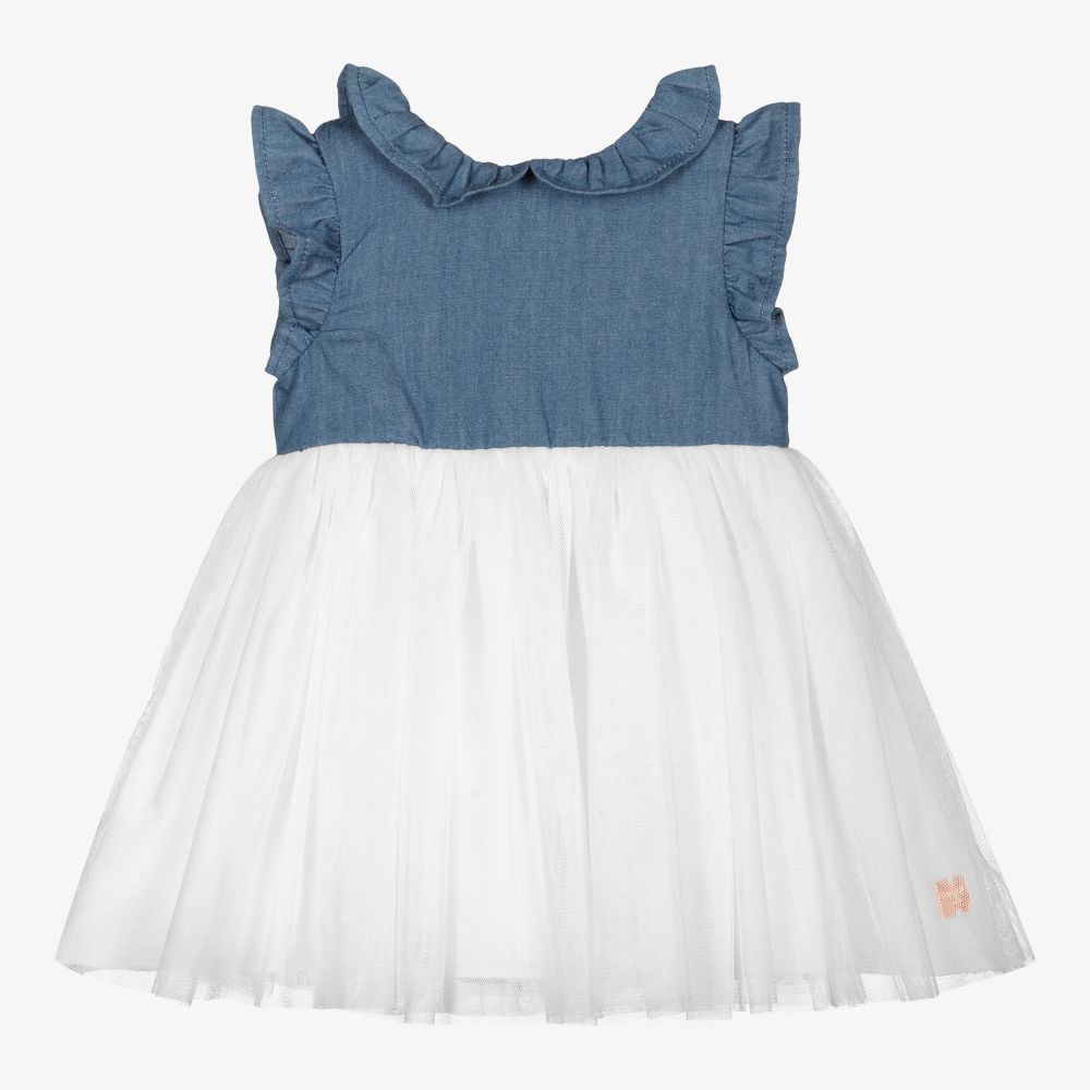 Carrément Beau - Girls Blue & White Tulle Dress | Childrensalon