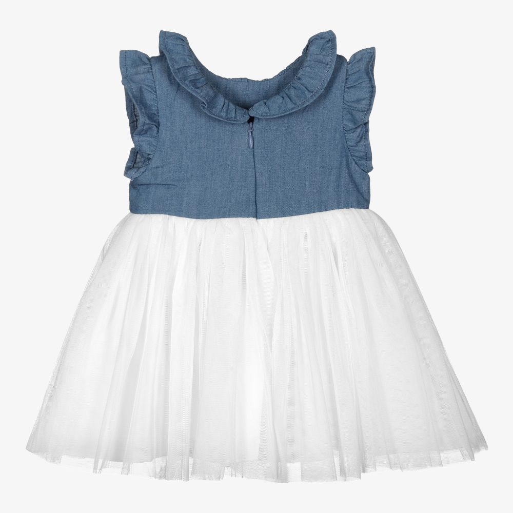 Carrément Beau-Girls Blue & White Tulle Dress | Childrensalon Outlet