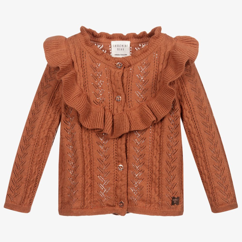 Carrément Beau - Cardigan marron en maille Fille | Childrensalon