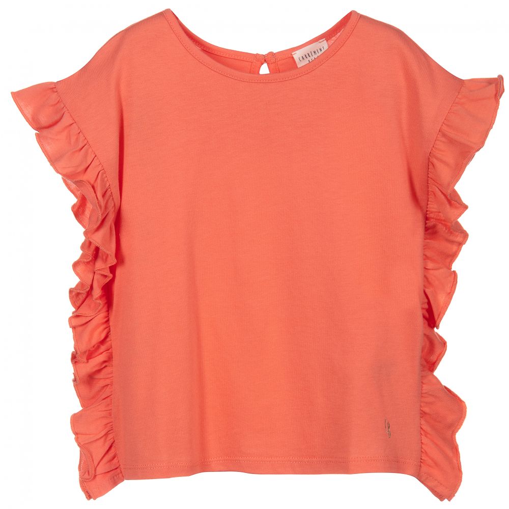 Carrément Beau - Girls Coral Orange T-Shirt | Childrensalon