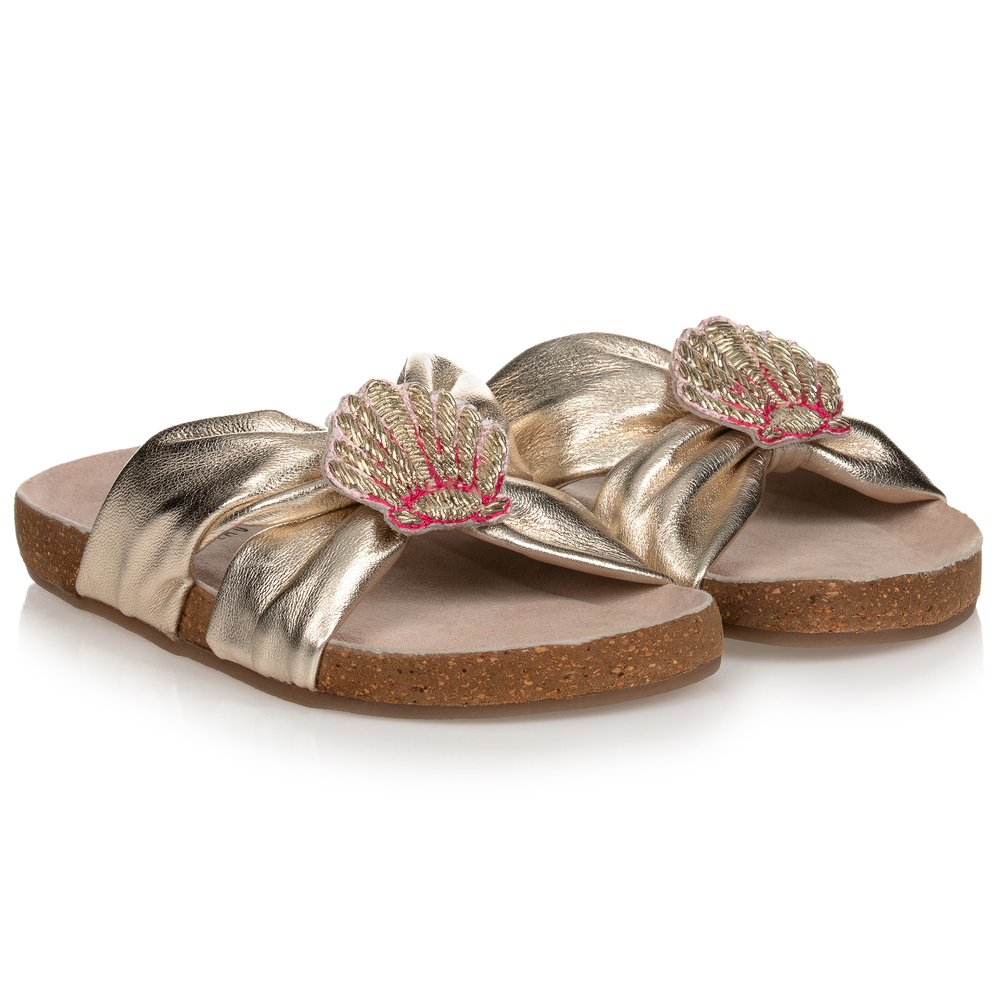 Carrément Beau - Girls Gold Shell Sliders | Childrensalon